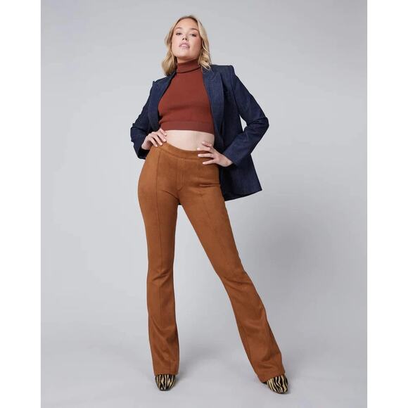 SPANX Faux Suede Flare Pants Caramel Brown Womens 2X - Picture 3 of 11